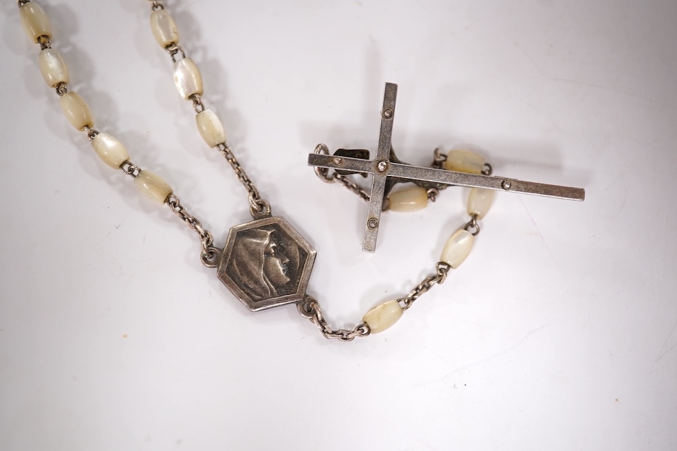A small quantity of assorted mainly costume jewellery and other items, including a paste set buckle, two cut steel ornaments, a 10k and cultured pearl set ring, enamelled pencil, tortoiseshell lorgnettes, an Edward I Iri